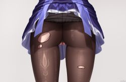 Rule 34 | 1girl, ass, ass focus, black pantyhose, censored, chinese commentary, cleft of venus, commentary request, dress, female focus, frilled dress, frills, from behind, genshin impact, highres, keqing (genshin impact), lower body, mosaic censoring, no panties, pantyhose, purple dress, pussy, short dress, simple background, solo, thigh gap, thighs, torn clothes, torn pantyhose, upskirt, view between legs, wardrobe malfunction, white background, z282g