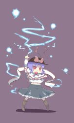 Rule 34 | 1girl, blue hair, blush stickers, boots, chibi, cross-laced footwear, electricity, female focus, hat, hat ribbon, inishie, lace-up boots, midriff, nagae iku, navel, red eyes, ribbon, saturday night fever, shawl, skirt, solo, touhou
