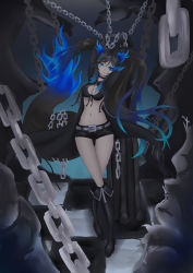 Rule 34 | 1girl, absurdres, alternate eye color, alternate hair color, animal ears, bikini, bikini top only, black bikini, black coat, black footwear, black hair, black rock shooter, black rock shooter (character), black rock shooter (character) (cosplay), black shorts, blue eyes, blue fire, boots, breasts, chain, cleavage, coat, commentary, cosplay, english commentary, fire, flame-tipped tail, highres, indie virtual youtuber, long hair, looking at viewer, medium breasts, multicolored hair, open clothes, pmapirate, short shorts, shorts, sinder (vtuber), solo, streaked hair, swimsuit, tail, twintails, virtual youtuber, wolf ears, wolf girl, wolf tail