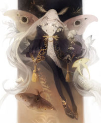 Rule 34 | androgynous, antennae, bad id, bad pixiv id, black pantyhose, bug, butterfly, butterfly wings, capelet, dark, fantasy, fur, gender request, insect, insect wings, jitome, long hair, moth, moth wings, original, pantyhose, pixiv fantasia, pixiv fantasia sword regalia, shoes, solo, white hair, wings, y (0euf)