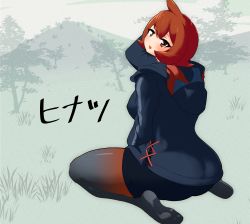 Rule 34 | absurdres, arezu (pokemon), ass, blue hoodie, bob cut, breasts, commentary request, creatures (company), game freak, gradient legwear, highres, hood, hoodie, nintendo, pantyhose, pantyhose under shorts, pokemon, pokemon legends: arceus, red eyes, red hair, short hair, shorts, to pete, translation request