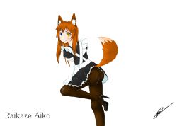 Rule 34 | 1girl, animal ears, ass, blush, character name, dress, elbow gloves, fluffy, fox ears, fox tail, frilled dress, frilled skirt, frills, gloves, heterochromia, high heels, highres, inari, inari (monster girl encyclopedia), kitsune, latex, latex legwear, long hair, maid, monster girl, monster girl encyclopedia, original, pantyhose, pout, self-upload, shiny clothes, signature, simple background, skirt, solo, tail, tail raised, white background