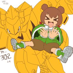 Rule 34 | &gt; &lt;, amano kotone, closed eyes, digimon, digimon (creature), digimon xros wars, looking at viewer, open hands, open mouth, raptorsparrowmon, smile