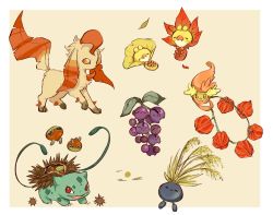 Rule 34 | :d, adapted costume, alternate color, animal focus, autumn, autumn leaves, border, bug, bulbasaur, cherubi, chestnut, chinese lantern (plant), comfey, commentary, creatures (company), falling leaves, food, fruit, game freak, gen 1 pokemon, gen 4 pokemon, gen 5 pokemon, gen 7 pokemon, ginkgo leaf, grapes, leaf, leafeon, looking at viewer, maple leaf, nintendo, oddish, oimo kenpi, open mouth, pokemon, pokemon (creature), sewaddle, simple background, smile, wheat