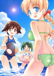 Rule 34 | 00s, 3girls, ass, bad id, bad pixiv id, ball, beach, beachball, bikini, black hair, blue eyes, blush, braid, breasts, brown eyes, brown hair, butt crack, cloud, day, francesca lucchini, green eyes, lens flare, lynette bishop, medium breasts, miyafuji yoshika, multiple girls, nean, ocean, one-piece swimsuit, outdoors, school swimsuit, see-through, single braid, sky, strike witches, sun, swimsuit, twintails, water, world witches series