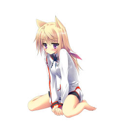 Rule 34 | 10s, 1girl, animal ears, bad id, bad pixiv id, blonde hair, blush, charlotte dunois, extra ears, full body, highres, infinite stratos, ite fuji, kemonomimi mode, long hair, purple eyes, simple background, solo, white background