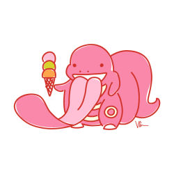 Rule 34 | :d, artist name, creatures (company), flat color, food, game freak, gen 1 pokemon, ice cream, ice cream cone, lickitung, long tongue, nintendo, no humans, open mouth, pink theme, pokemon, pokemon (creature), signature, simple background, smile, solo, tongue, tongue out, van tran, white background