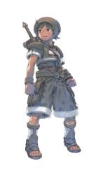 Rule 34 | 1boy, absurdres, belt, belt pouch, black eyes, black hair, brave story, brave story: aratanaru tabibito, clenched hand, clenched hands, crop top, feet, hat, highres, male focus, official art, open mouth, pouch, sandals, shorts, simple background, socks, solo, sword, tatsuya, weapon, wristband, yasuda akira