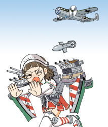 Rule 34 | 10s, 1girl, absurdres, aerial bomb, aerial torpedo, aircraft, airplane, anti-ship bomb, blunt bangs, blush, bomb, breasts, brown hair, cannon, capelet, closed eyes, closed mouth, crying, dornier do217, dropping, explosive, fleeing, fritz x, garter straps, glasses, glide bomb, gradient background, highres, historical event, hoshino banchou, kantai collection, machinery, medium breasts, nose blush, outstretched arms, palms, pince-nez, propeller, red skirt, roma (kancolle), running, short hair, simple background, skirt, teardrop, thighhighs, torpedo, turret, wince, zettai ryouiki