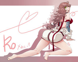 Rule 34 | 1girl, ass, back, barefoot, bikini, bikini top only, bow, braid, braided ponytail, breasts, brown hair, commentary request, drop shadow, elbow gloves, flipped hair, flowery peko, full body, gauntlets, gloves, heart, heart-shaped lock, heart of string, jumpsuit, jumpsuit around waist, large breasts, long hair, looking at viewer, looking back, low-tied long hair, mechanic (ragnarok online), open mouth, ragnarok online, red bow, red gloves, smile, soles, solo, swimsuit, teeth, white background, white jumpsuit, yellow eyes, zipper