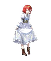 Rule 34 | 1girl, boots, dress, fire emblem, fire emblem: mystery of the emblem, fire emblem heroes, full body, hairband, highres, jewelry, kaya8, maria (fire emblem), necklace, nintendo, official art, red eyes, red hair, solo, transparent background, white dress