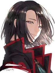Rule 34 | 1boy, asymmetrical bangs, black coat, black hair, braid, chinese clothes, coat, fate/grand order, fate (series), grey eyes, high collar, highres, long hair, looking at viewer, male focus, parted bangs, portrait, smile, solo, tai gong wang (fate), torapochi3, type-moon