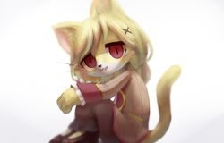Rule 34 | 1girl, artist request, blonde hair, cat, cat busters, furry, furry female, red eyes, short hair, sitting, solo, wraith (cat busters)