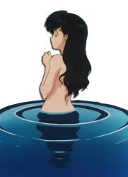 Rule 34 | 1girl, black hair, higurashi kagome, inuyasha, long hair, nude, partially submerged, solo, transparent background, water