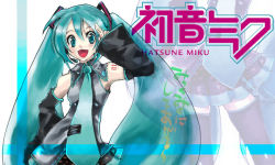 Rule 34 | 1girl, :d, aqua hair, black footwear, black skirt, black thighhighs, blue eyes, blue hair, blue necktie, boots, character name, collared shirt, detached sleeves, grey shirt, hair between eyes, hair ornament, hand on own hip, hatsune miku, headphones, himukai yuusuke, long hair, looking at viewer, matching hair/eyes, microphone, miniskirt, multiple views, necktie, open mouth, pleated skirt, salute, shirt, skirt, smile, solo, tattoo, thigh boots, thighhighs, tie clip, twintails, upper body, very long hair, vocaloid, white background, zoom layer