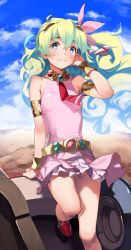 Rule 34 | + +, 1girl, 92m, armlet, bare shoulders, belt, blush, cloud, commentary request, cross-shaped pupils, dress, foot out of frame, gem, hair ornament, highres, jewelry, long hair, looking at viewer, nia teppelin, outdoors, parted lips, pink dress, sitting, sky, sleeveless, sleeveless dress, smile, solo, symbol-shaped pupils, tengen toppa gurren lagann, wristband