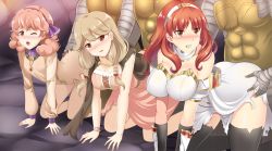 Rule 34 | 3girls, absurdres, all fours, ass grab, blush, breasts, celica (fire emblem), clothed sex, doggystyle, covered erect nipples, faye (fire emblem), fire emblem, fire emblem echoes: shadows of valentia, genny (fire emblem), highres, large breasts, medium breasts, multiple girls, nintendo, open mouth, rape, sex, sex from behind, small breasts, tears, the-sinner, torn clothes