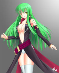 Rule 34 | 00s, 1girl, aito (indigorabbit), boots, breasts, c.c., cleavage, code geass, detached sleeves, green hair, large breasts, open clothes, open shirt, shirt, shorts, solo, thigh boots, thighhighs, yellow eyes