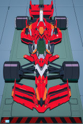 Rule 34 | absurdres, artist logo, car, commentary, english commentary, eva 02, formula racer, from above, highres, motor vehicle, neon genesis evangelion, no humans, race vehicle, racecar, seat, solo, spoiler (automobile), vehicalization, vehicle focus, walter kim, wheel