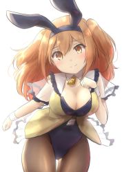 Rule 34 | 10s, 1girl, adapted costume, animal ears, black pantyhose, blush, breasts, bright background, brown eyes, detached collar, fake animal ears, frills, hairband, highres, i-26 (kancolle), kantai collection, large breasts, leotard, light brown hair, long hair, looking at viewer, pantyhose, playboy bunny, rabbit ears, see-through, see-through sleeves, short sleeves, smile, solo, transparent sleeves, two side up, wamu (chartreuse), wrist cuffs, zipper