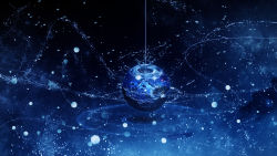 Rule 34 | abstract, blue theme, bubble, commentary request, highres, light particles, no humans, original, ripples, scenery, water, water drop, y y (ysk ygc)