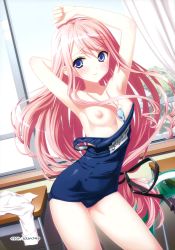 Rule 34 | 1girl, absurdres, armpits, blush, breasts, classroom, clothes pull, desk, hair ribbon, highres, indoors, innertube, kasukabe akira, long hair, looking at viewer, low ponytail, nipples, old school swimsuit, one-piece swimsuit, one-piece swimsuit pull, partially undressed, pink hair, purple eyes, ribbon, sakura nanako, sakura sakura, school, school desk, school swimsuit, shirt, small breasts, smile, solo, swim ring, swimsuit, unworn shirt, very long hair, whistle, window