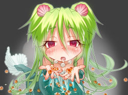 Rule 34 | 1girl, bad id, bad pixiv id, cum, cupping hands, fins, fish tail, green hair, jewelry, long hair, mermaid, monster girl, muromi-san, namiuchigiwa no muromi-san, necklace, open mouth, own hands together, red eyes, roe, scales, seashell, sexually suggestive, shell, solo, tail, tomiwo, tongue, twintails, two side up, yonic symbol