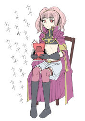 Rule 34 | 00s, 1girl, anya alstreim, cape, chair, code geass, female focus, full body, morisoban, pink hair, playing games, red eyes, simple background, sitting, solo, thighhighs