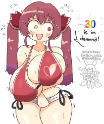Rule 34 | 1girl, bare shoulders, bikini, bikini under clothes, blush, breasts, hair ribbon, heterochromia, hololive, houshou marine, large breasts, long hair, looking at viewer, no eyepatch, notnoe (dxcl), official alternate hairstyle, open mouth, red eyes, red hair, red ribbon, ribbon, smile, solo, swimsuit, twintails, usada pekora, virtual youtuber, yellow eyes