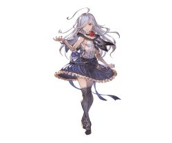 Rule 34 | 1girl, antenna hair, belt, black choker, blue hair, blue ribbon, blue skirt, blue thighhighs, bow, choker, collarbone, crossed legs, cygames, doll joints, flower, flower choker, frilled skirt, frills, full body, granblue fantasy, hair over one eye, hand up, high heels, joints, lace, lace-trimmed legwear, lace trim, legs, long hair, looking at viewer, mary janes, minaba hideo, official art, red eyes, ribbon, rose, sailor collar, shingeki no bahamut, shoes, skirt, smile, solo, striped clothes, striped thighhighs, thighhighs, transparent background, vertical-striped clothes, vertical-striped thighhighs, very long hair, watson cross, zwei (shingeki no bahamut)