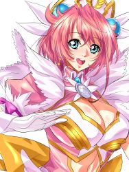 Rule 34 | 1girl, bad id, bad pixiv id, blue eyes, breasts, carmein, cleavage, dodai shouji, dress, gloves, highres, jewelry, large breasts, looking at viewer, magical canan, magical girl, open mouth, pendant, pink hair, short hair, smile, solo, white gloves