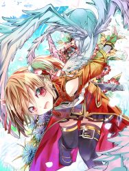Rule 34 | 10s, 1girl, animal, blonde hair, detached sleeves, fingerless gloves, flower, gloves, highres, open mouth, petals, pina (sao), red eyes, scabbard, sheath, sho (runatic moon), short hair, short twintails, silica, sword art online, thighhighs, twintails
