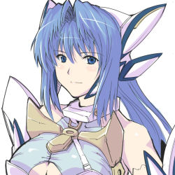 Rule 34 | 1girl, android, armpits, blue hair, breasts, cleavage, commentary request, cyborg, halcon, kos-mos, large breasts, long hair, solo, xenosaga