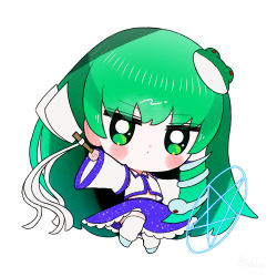 Rule 34 | 1girl, arms up, bare shoulders, blue footwear, blush, closed mouth, collared shirt, commentary request, detached sleeves, dotaku (wran8845), eyes visible through hair, flying, frills, frog hair ornament, full body, gohei, green eyes, green hair, hair between eyes, hair ornament, hair tubes, hands up, highres, kneehighs, kochiya sanae, long hair, long sleeves, looking at viewer, pentagram, purple skirt, shirt, shoes, simple background, skirt, snake hair ornament, socks, solo, star (symbol), star in eye, symbol in eye, touhou, v-shaped eyebrows, very long hair, white background, white shirt, white socks, wide sleeves