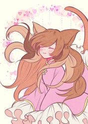 Rule 34 | 1girl, :3, ^ ^, ahoge, axis powers hetalia, cat girl, cat tail, chinese clothes, closed eyes, dress, flower, frilled sleeves, frills, hair flower, hair ornament, heart, long hair, long sleeves, pink dress, rudorufu11, sleeves past fingers, sleeves past wrists, smile, solo, swept bangs, tail, taiwan (hetalia), upper body