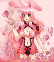 Rule 34 | + +, 1girl, animal ears, blush, breasts, covering privates, covering breasts, grabbing, grabbing another&#039;s breast, green eyes, groin, heart, long hair, melona (queen&#039;s blade), melona (queen's blade), navel, nishiki, pink hair, pointing, prehensile hair, protean assassin melona, queen&#039;s blade, rabbit ears, rabbit girl, revealing clothes, see-through, sidelocks, simple background, slime (substance), smile, solo, symbol-shaped pupils
