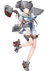 Rule 34 | 1girl, breasts, full body, gloves, grey hair, hair between eyes, headgear, hoshiakari (c2 kikan), i-36 (kancolle), kantai collection, looking at viewer, machinery, neckerchief, official art, open mouth, sailor collar, school swimsuit, short hair, solo, swimsuit, swimsuit under clothes, torpedo, transparent background, twintails, white gloves