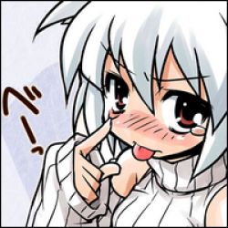 Rule 34 | 1girl, :p, akanbe, akou roushi, alternate costume, bare shoulders, blush, detached sleeves, eyelid pull, female focus, inubashiri momiji, lowres, red eyes, ribbed sweater, short hair, solo, sweater, tears, tongue, tongue out, touhou, white hair