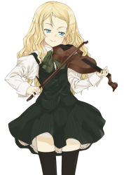 Rule 34 | charlotte francia, instrument, mizuki makoto, quartett!, simple background, solo, tagme, thighhighs, violin, white background
