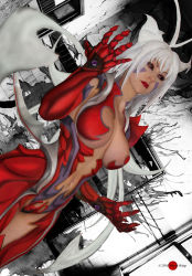 Rule 34 | 1girl, ahoge, amaha masane, armor, bikini armor, black sclera, bodypaint, breasts, cleavage, colored sclera, cosplay, crotch plate, gonzo (company), highres, huge ahoge, image comics, large breasts, monster girl, paivi asikainen, photo (medium), prehensile hair, real life, red eyes, revealing clothes, top cow productions, warrior, white hair, witchblade, witchblade (cosplay)