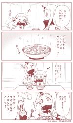 Rule 34 | 10s, 2girls, 4koma, abyssal ship, arms up, blush, bowl, breasts, comic, food, fork, horns, kantai collection, large breasts, mittens, monochrome, multiple girls, musical note, northern ocean princess, o o, quaver, seaport princess, signature, single horn, speech bubble, spoken musical note, translation request, twitter username, yamato nadeshiko