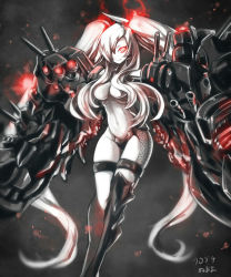 10s 1girl abyssal_ship female_focus glowing glowing_eye hair_over_one_eye kantai_collection kurobuchi_numama long_hair red_eyes solo southern_ocean_war_princess twintails very_long_hair white_hair