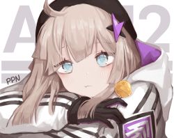 Rule 34 | 1girl, aa-12 (girls&#039; frontline), artist name, beret, black gloves, blonde hair, blue eyes, blush, candy, character name, food, girls&#039; frontline, gloves, hair between eyes, hat, highres, jacket, jewelry, lollipop, long hair, looking at viewer, necklace, seorang, solo, solo focus, star (symbol), star necklace, white jacket