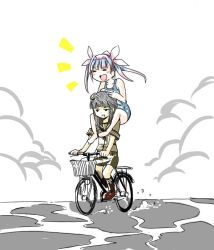 Rule 34 | 10s, 2girls, bicycle, black hair, blue hair, blunt bangs, braid, carrying, closed eyes, hair ribbon, hands on another&#039;s head, happy, i-19 (kancolle), kantai collection, kitakami (kancolle), long hair, multiple girls, one-hour drawing challenge, one-piece swimsuit, open mouth, piggyback, ribbon, riding, running on liquid, school swimsuit, school uniform, serafuku, shoulder carry, smile, swimsuit, twintails, water, yanagihara tantoui