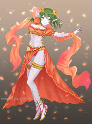 Rule 34 | 1girl, bishoujo senshi sailor moon, black nails, blue eyes, breasts, cleavage, colored skin, commentary, commission, commissioner upload, cosplay, daimon (sailor moon), demon girl, deviantart username, emarex96, english commentary, fate/grand order, fate (series), full body, green hair, highres, mata hari (fate), mata hari (fate) (cosplay), nail polish, navel, scar (sailor moon), shiny skin, solo, tagme, watermark, web address, white skin