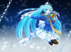 Rule 34 | 1girl, absurdly long hair, aqua eyes, aqua hair, artist name, artist request, band uniform, beamed eighth notes, black pantyhose, blue eyes, blue hair, blue hat, blue ribbon, bluestreamsonic, boots, breasts, collar, collared shirt, confetti, eighth note, epaulettes, feathers, female focus, full body, gloves, hair ornament, hairclip, hat, hat feather, hatsune miku, highres, holding, holding instrument, horn ornament, horns, instrument, jumping, long hair, long sleeves, looking at viewer, mini hat, miniskirt, musical note, outstretched arm, pantyhose, parted lips, quarter note, red ribbon, ribbon, shirt, sidelocks, skirt, small breasts, smile, solo, twintails, uniform, very long hair, vocaloid, white collar, white feathers, white footwear, white gloves, white ribbon, white skirt, x hair ornament, yuki miku, yuki miku (2020)