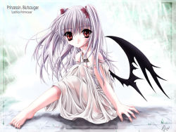 Rule 34 | 1girl, bat wings, long hair, md5 mismatch, miyama-zero, red eyes, solo, twintails, white hair, wings