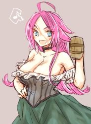 Rule 34 | 10s, 1girl, ahoge, bare shoulders, blue eyes, blush, breasts, choker, cleavage, dress, fate/extra, fate (series), francis drake (fate), long hair, lowres, open mouth, pink hair, scar