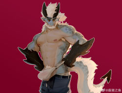 Rule 34 | 1boy, abs, absurdres, artist request, bara, beard, bulge, denim, dragon boy, dragon horns, erection, erection under clothes, facial hair, feet out of frame, furry, furry male, highres, horns, i&#039;ve never seen a guy recreate this successfully tbh (meme), jeans, male focus, male underwear, meme, muscular, muscular male, nipples, open pants, original, pants, pants lift, pectorals, red background, see-through silhouette, short hair, solo, stomach, topless male, underwear, wet, wet clothes, wet male underwear, white male underwear