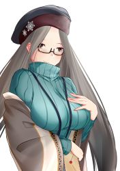 Rule 34 | 1girl, absurdres, aqua sweater, azur lane, black headwear, breasts, envelope, glasses, hand on own chest, highres, holding, holding letter, lanyard, large breasts, letter, long hair, looking at viewer, official alternate costume, ribbed sweater, rori railfans, semi-rimless eyewear, shangri-la (azur lane), shangri-la (utopia&#039;s collector) (azur lane), shawl, simple background, snowflake pin, solo, sweater, turtleneck, turtleneck sweater, upper body, very long hair, white background